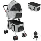 Carriola Doble para Mascotas Cochecito para Perros y Gatos Pequeños-Medianos Transportadora Ligera Plegable Ruedas Freno - Gris