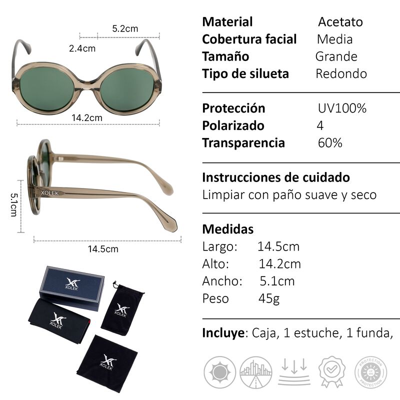 Lentes De Sol Xolek 115 Acetato Retro Fuego Uv ... image number null