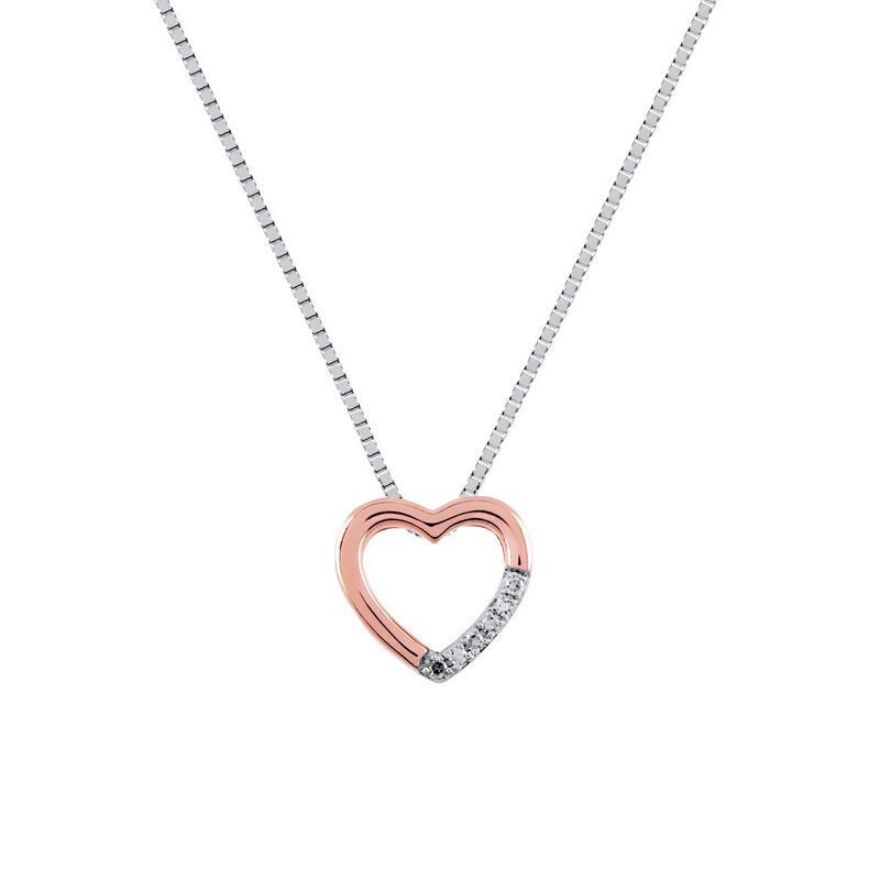 Dije Oro Rosa Con Cadena Oro Blanco 14k Con 2 P... image number null