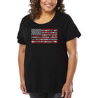 Camiseta De Talla Grande Word Art Para Mujer - Bandera Americana Con Fuegos Artificiales- Negro