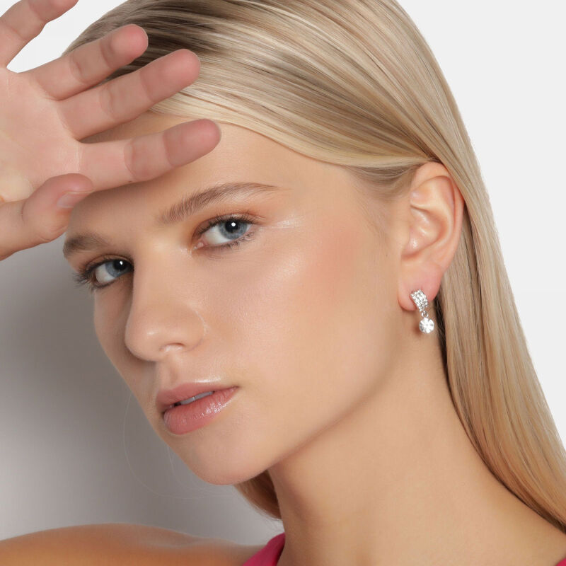 Aretes en Baño de Oro Blanco de 18K con Cristal... image number null