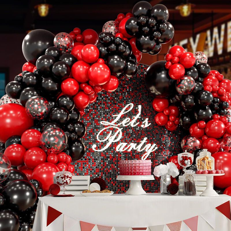Kit De Arco De Globos Anjerlfu Rojo Y Negro Con... image number null