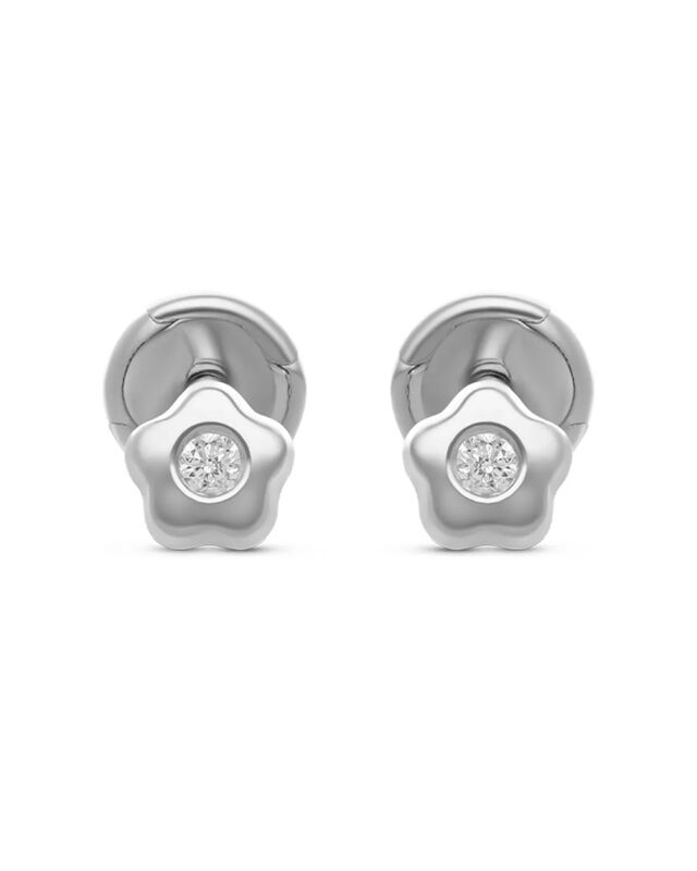 Broqueles De Flor En Oro Blanco 14k Con 3pts De... image number null