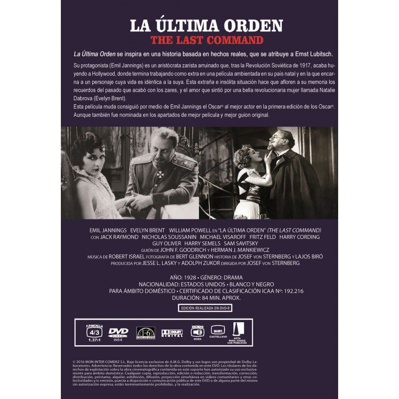 La &Uacute;ltima Orden Dvd 1928 The Last Command image number null