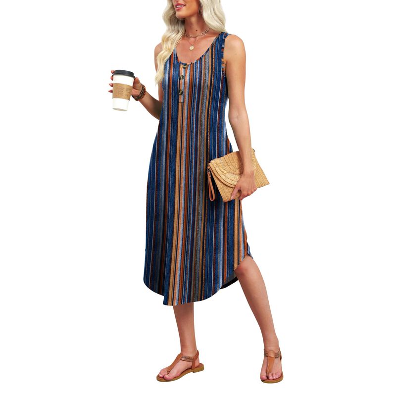 Vestido Wiholl Cuello Redondo Midi Rayas Azules image number null