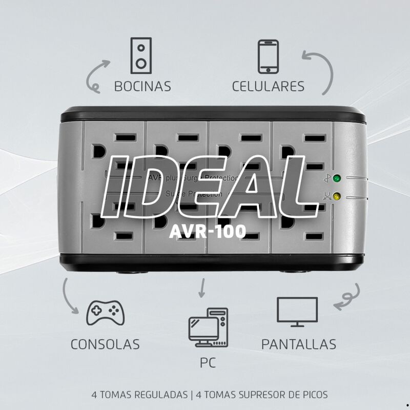 Regulador Vorago AVR-100 1000VA, 8 Contactos, P... image number null