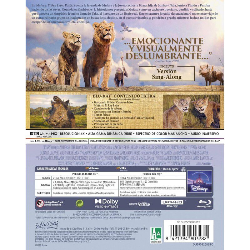 Mufasa: El Rey Le&oacute;n (Steelbook) [4K UHD,Blu-ray... image number null