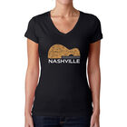 Camiseta De Cuello En V Word Art Para Mujer - Guitarra de Nashville- Negro