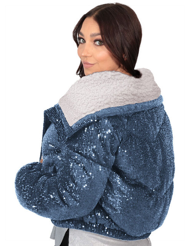 Chamarra Brillosa Mujer Cintura Ajustable Azul ... image number null