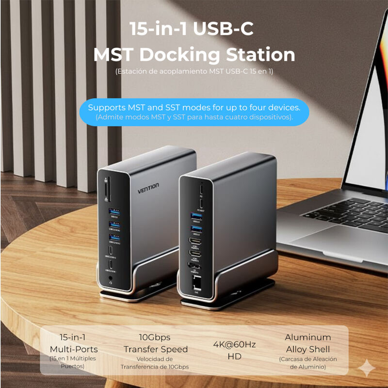 Estaci&oacute;n Hub Docking VENTION 16 en 1 c/USB-C Y ... image number null
