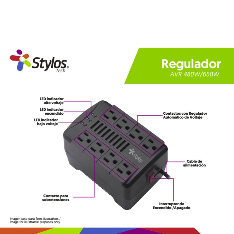 Regulador de Voltaje Stylos RE650 650W 8 Contac... image number null