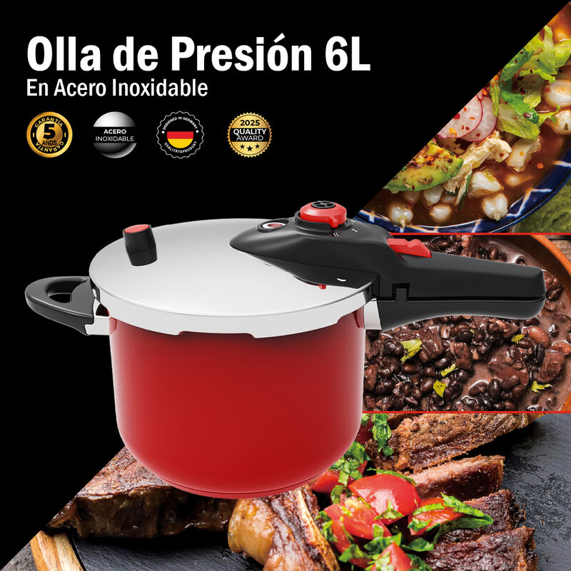 Olla De Presi&oacute;n Acero Inox 6l Color Rojo Bogner... image number null