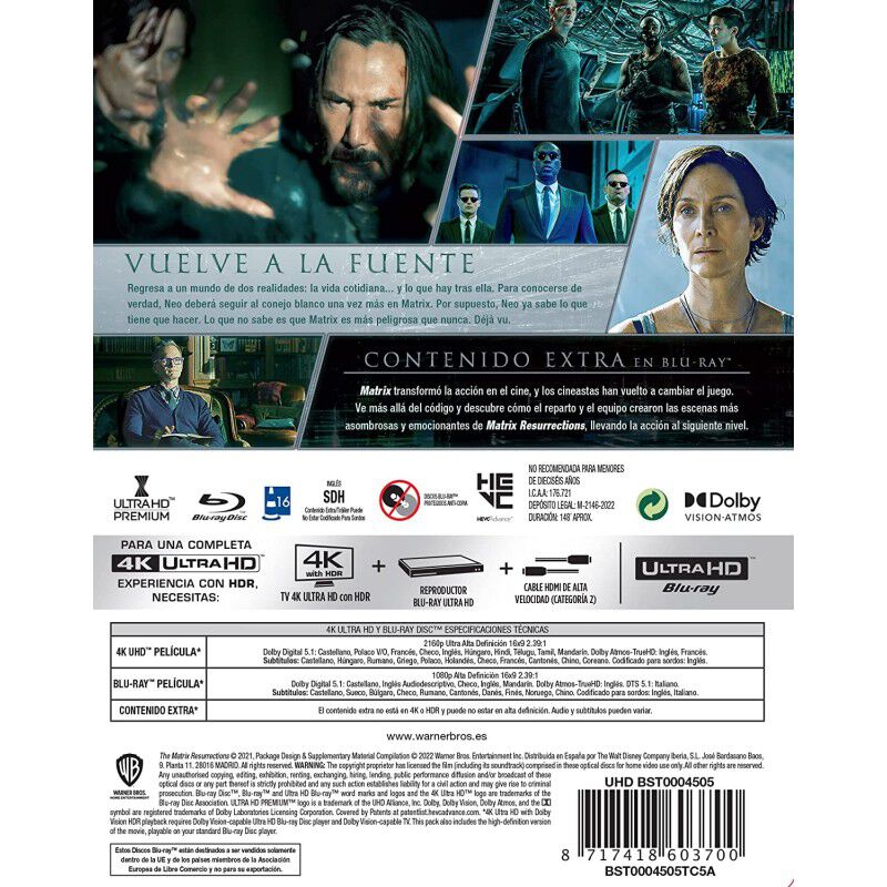 Matrix Resurrecciones - Steelbook 4k Uhd + Blu-... image number null