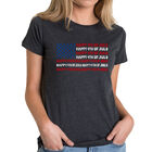 Camiseta Mezcla Premium Word Art Para Mujer - Happy 4th of July- Negro