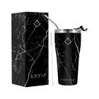 Termo de Acero Inoxidable con Popote Incluido 20 oz Popote Incluido Negro M&aacute;rmol Hidranur