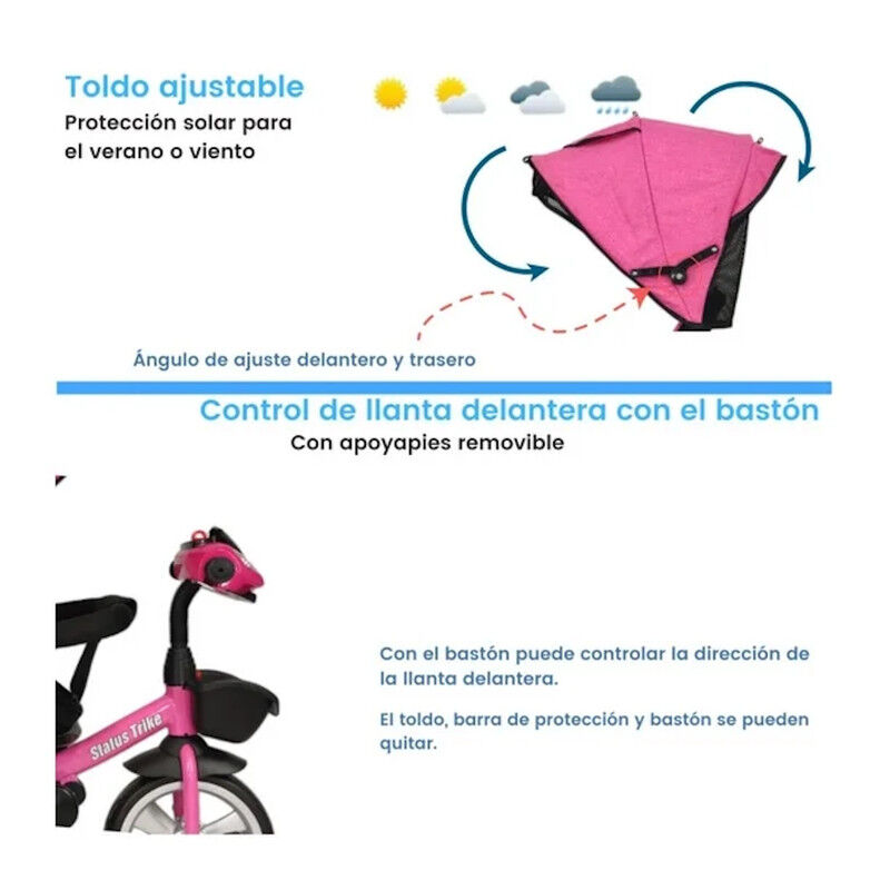 Triciclo Para Ni&ntilde;os Rosa 7en1 Con Asiento Girat... image number null