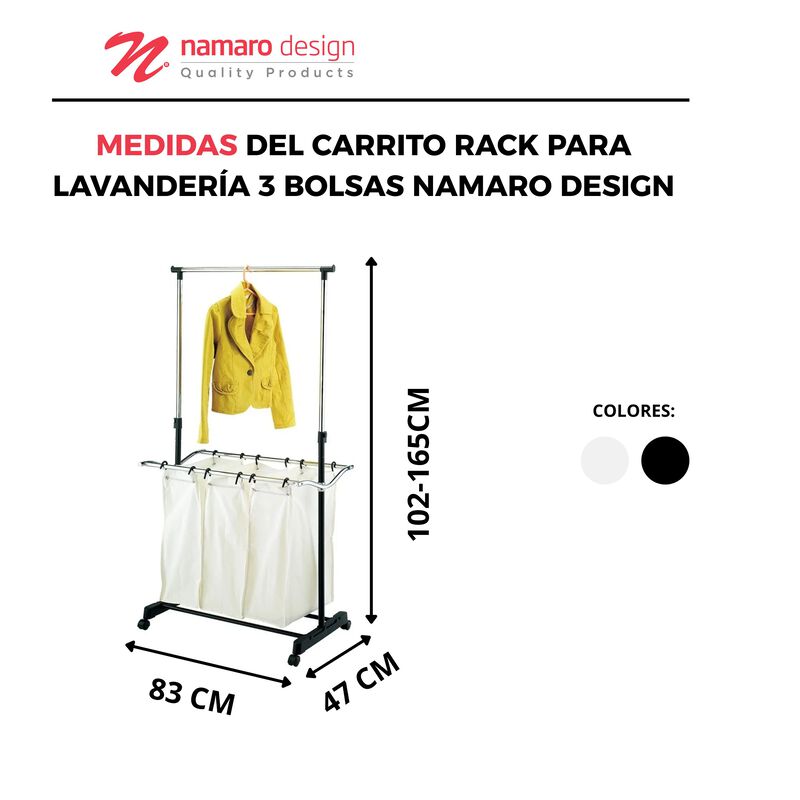 Carrito Rack Para Lavander&iacute;a 3 Bolsas Namaro De... image number null