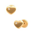 Broqueles De Corazon En Oro Amarillo 14k Con 1pt De Diamante (1mm Aprox)