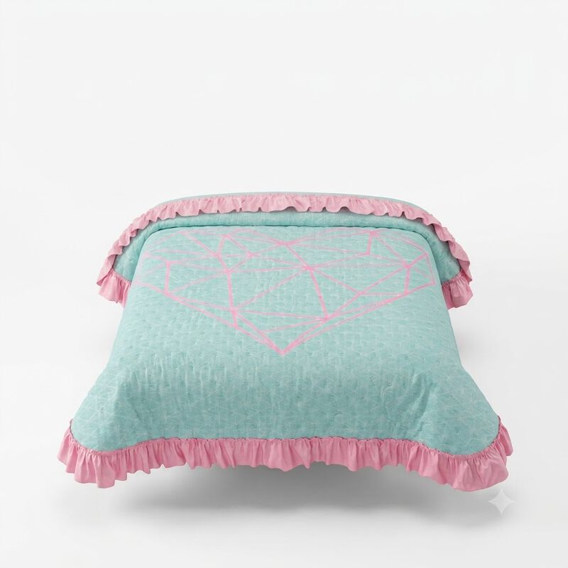 Colcha Neo Coraz&oacute;n Menta Rosa Matrimonial Con F... image number null