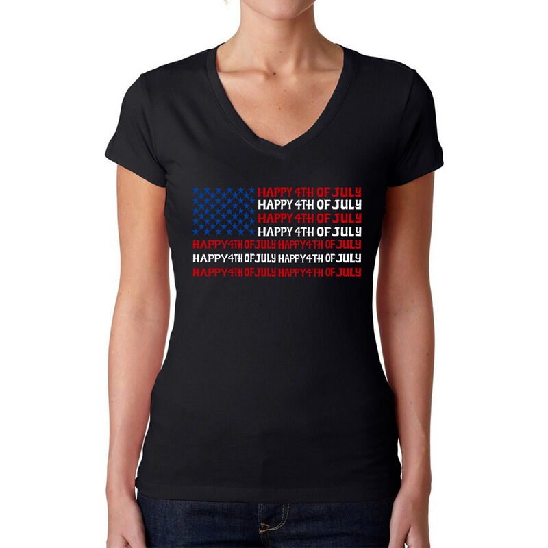 Camiseta De Cuello En V Word Art Para Mujer - H... image number null