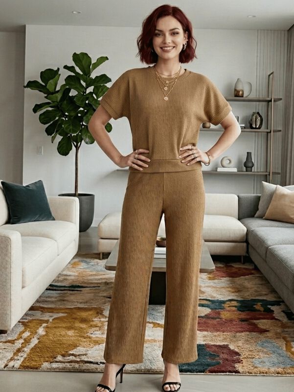 Conjunto Pantalon Y Blusa Malabis Conj-0183 Caf... image number null