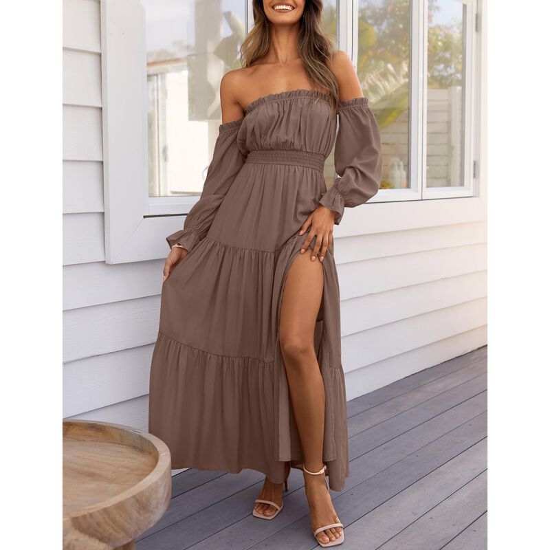 Vestido Zesica Boho Manga Larga Caf&eacute; Talla Extr... image number null