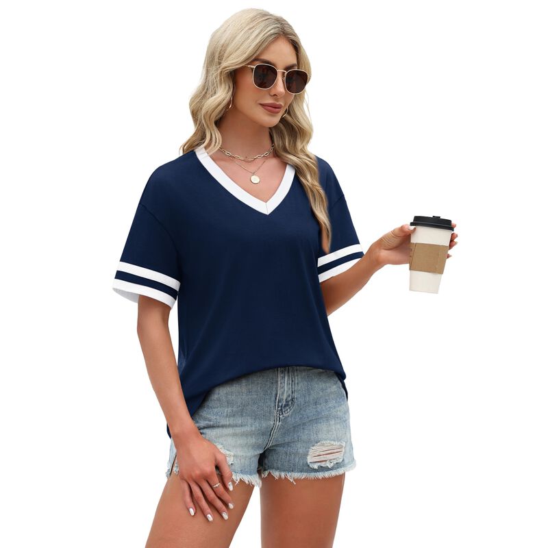 Blusa Wiholl Cuello V Manga Corta Rayas Azul Ma... image number null
