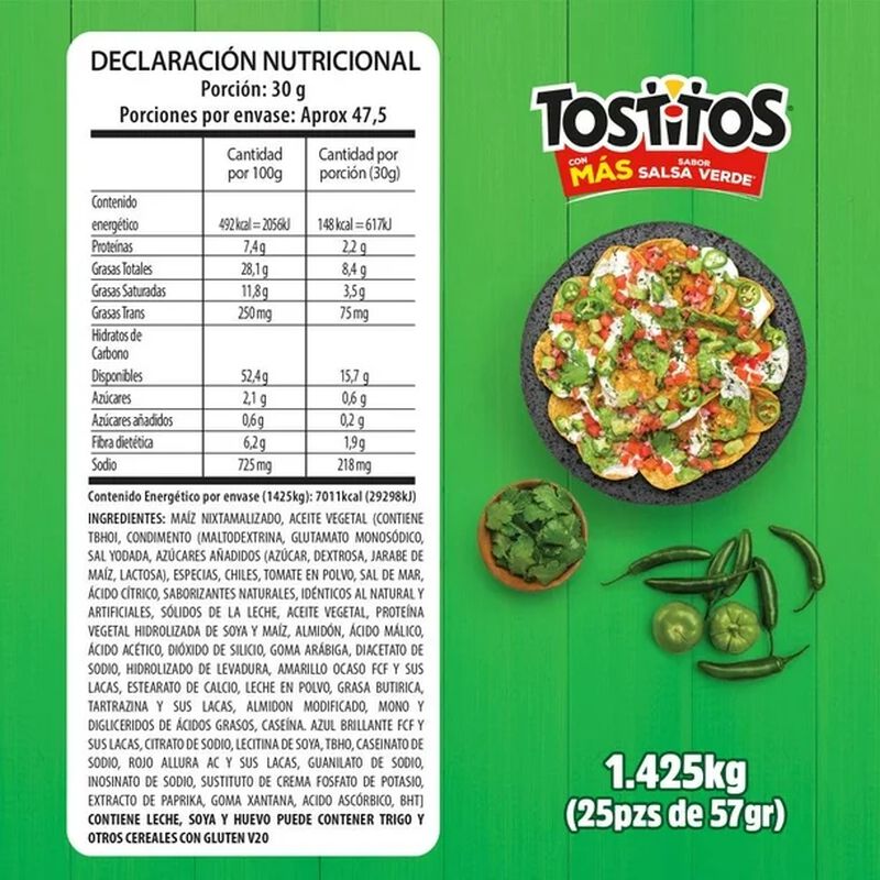 Tostitos Salsa Totopos Verdes Paquete De 25 Pza... image number null