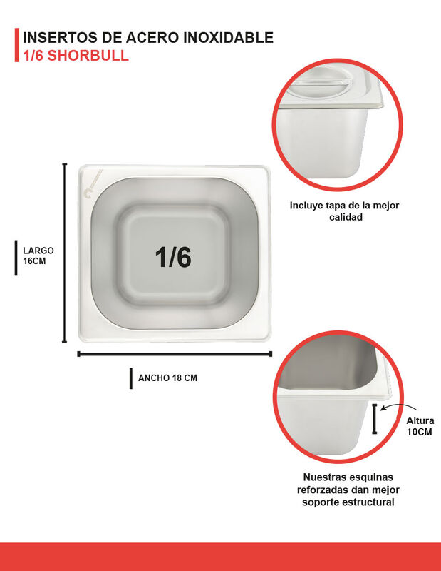 Inserto acero inoxidable sexto 1/6 10 Shorbull image number null