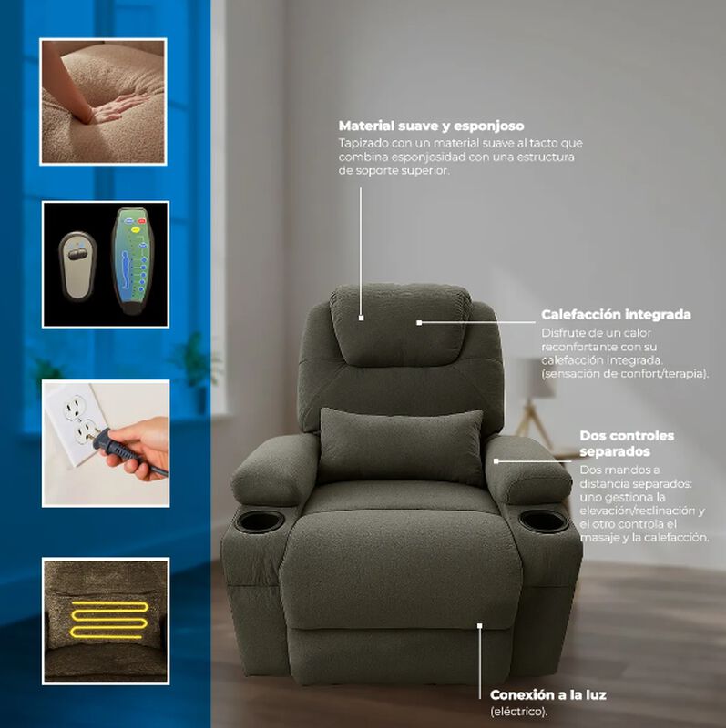 Sill&oacute;n Reclinable con calentador y masajeador image number null