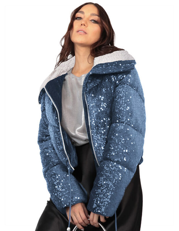 Chamarra Brillosa Mujer Cintura Ajustable Azul ... image number null