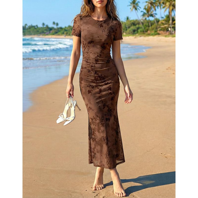 Vestido Zesica Corto Manga Corta Floral Bodycon... image number null