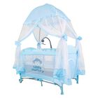 Cuna Corral Bebe Toldo Movil Musical Mosquitero Plegable Azul Little Monkey