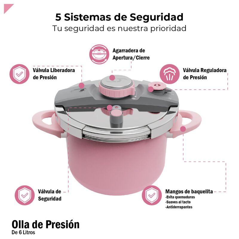 Bogner Olla de Presi&oacute;n 6L Acero Inox Rosa BPC06... image number null