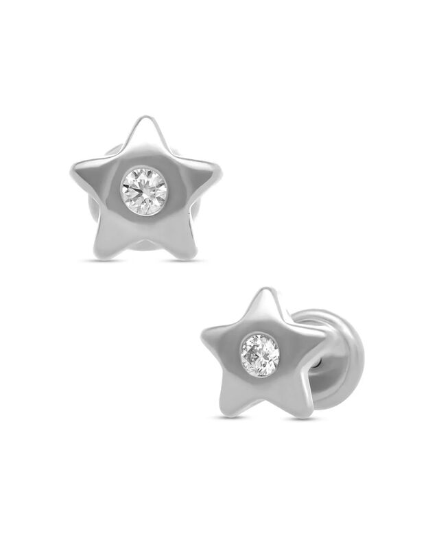 Broqueles De Estrella En Oro Blanco 14k Con 3pt... image number null