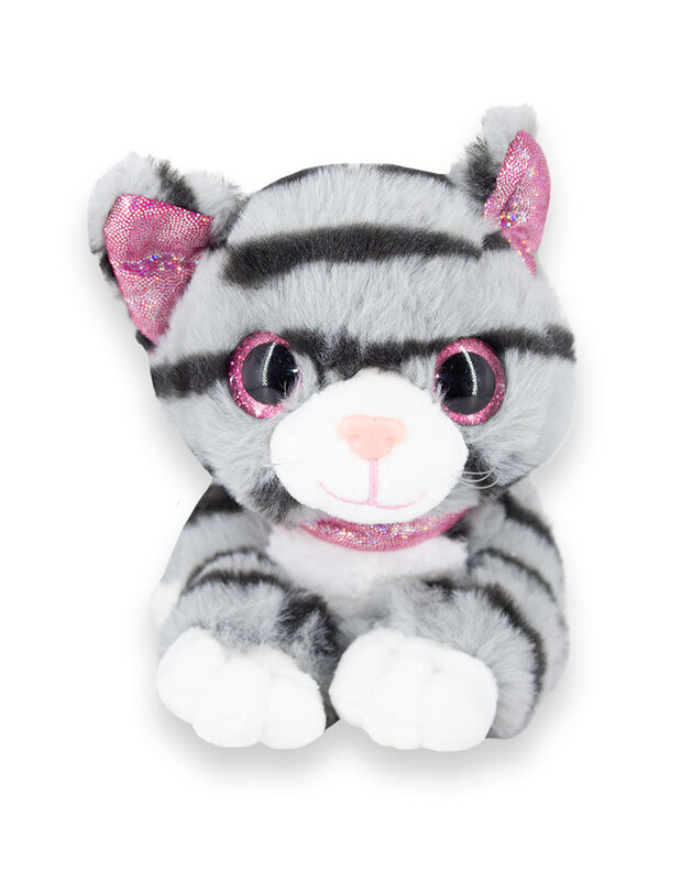 Gatito De Peluche Acostado Colo Gris Con Rayas ... image number null