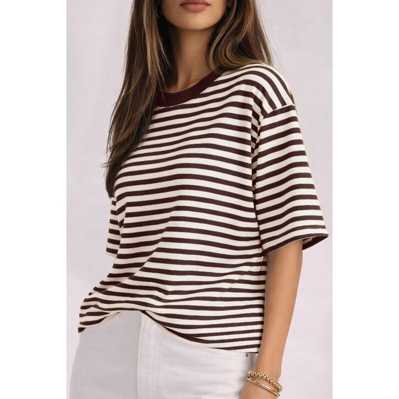 Camiseta Oversized Rayas Chyrii para Mujer - Ca... image number null