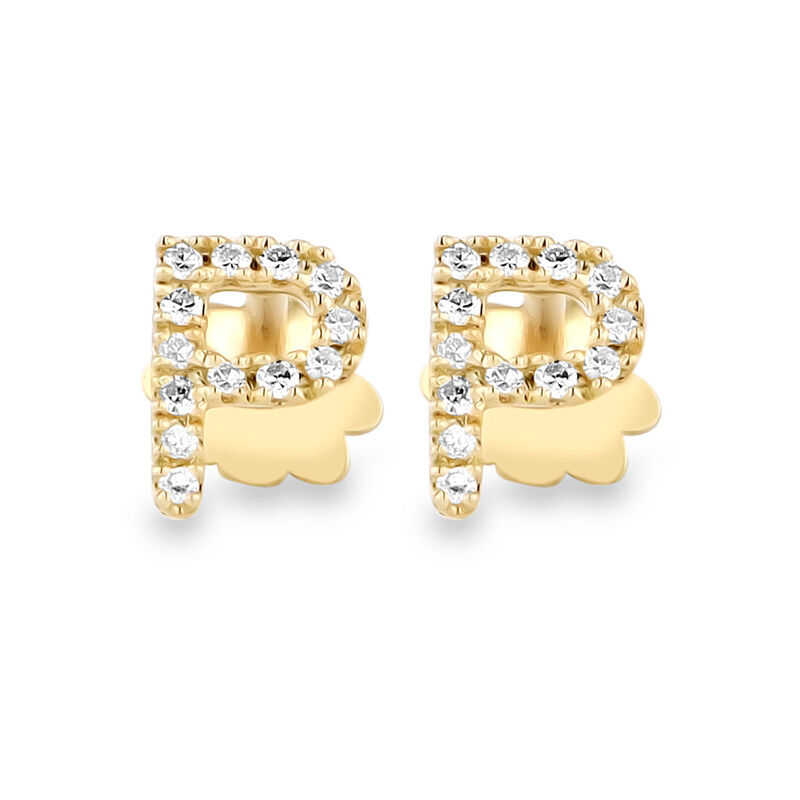 Broqueles De Oro Amarillo (Letra P) 14K Con 6Pt... image number null