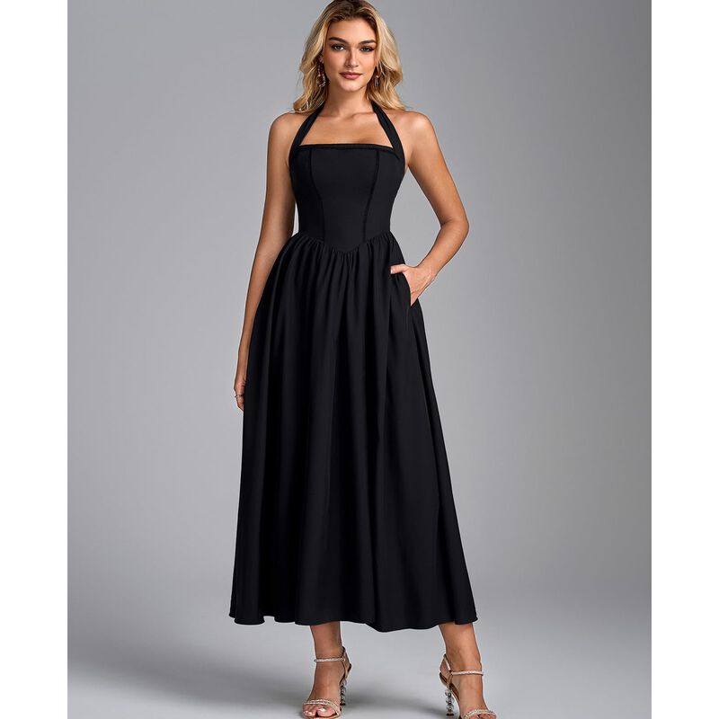 Vestido Glnege Halter y Cors&eacute; Midi Floral para ... image number null