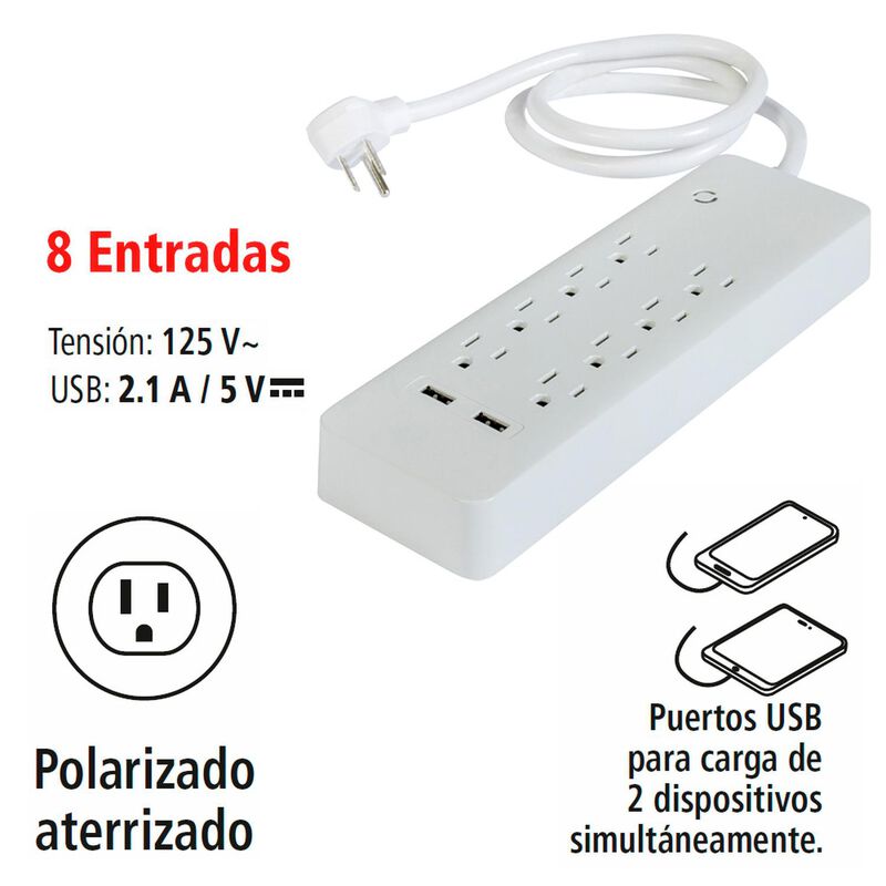 Multicontacto Iusa 8 Entradas C/supresor De Pic... image number null