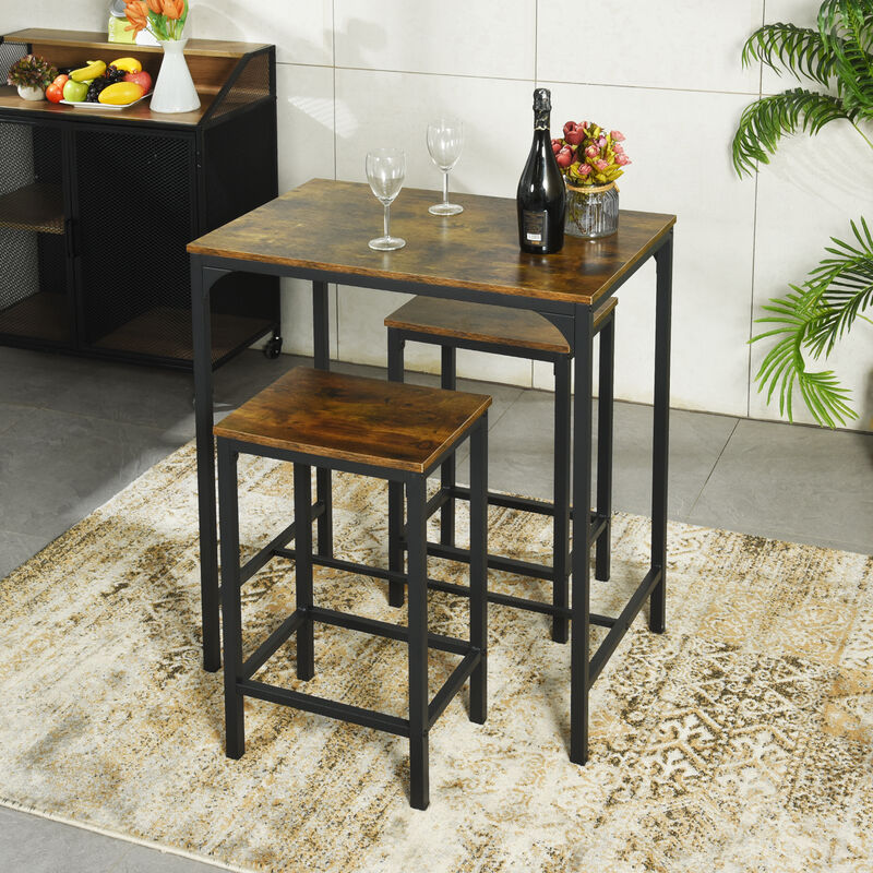 Juego De Mesa Alta Con 2 Bancos, Estilo Industr... image number null