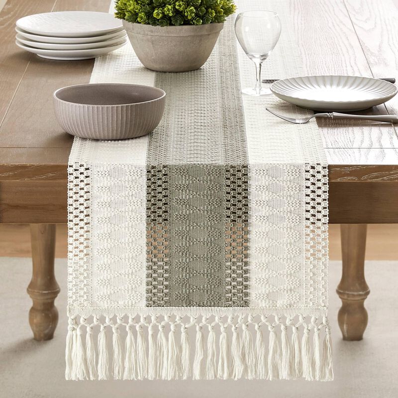 Camino De Mesa Zeemart, Estilo Macram&eacute;, Bicolor... image number null
