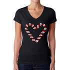Camiseta De Cuello En V Word Art Para Mujer - Bastones de Caramelo- Negro