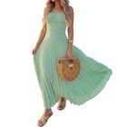 Vestido Maxi Chicme Verde Talla M Escote Cuadrado Pliegues