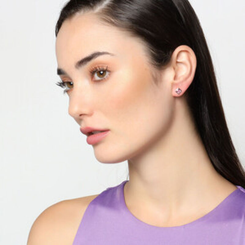 Aretes en Baño de Oro Blanco de 18K de Cuadro c... image number null