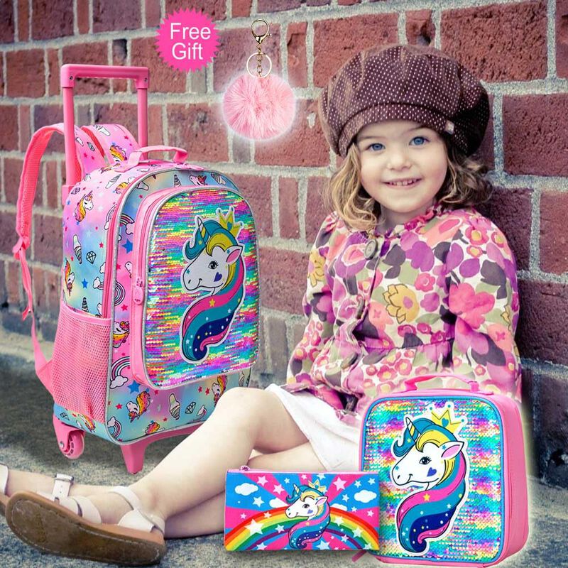 Mochila Con Ruedas Agsdon Unicorn Para Ni&ntilde;as Co... image number null
