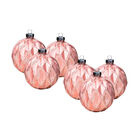 Set De 6 Esferas Navide&ntilde;as Rosa Rose Gold Con Relieve 8 Cm