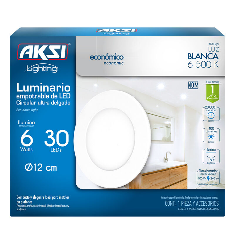 Pack de 6luminarios LED Aksi 6W Empotrable Circ... image number null
