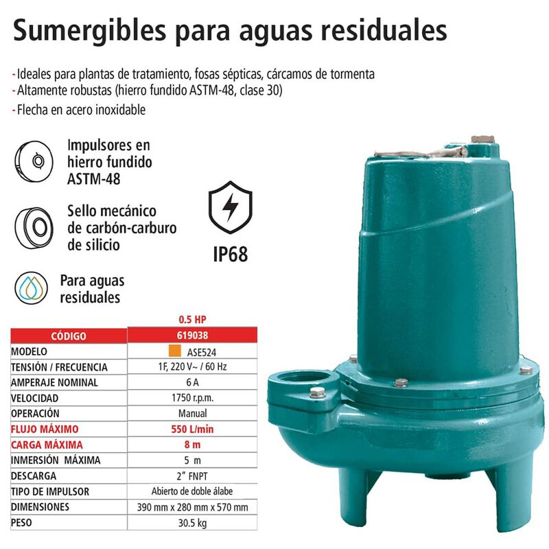 Bomba Sumergible Para Aguas Residuales, Iusa 0.... image number null