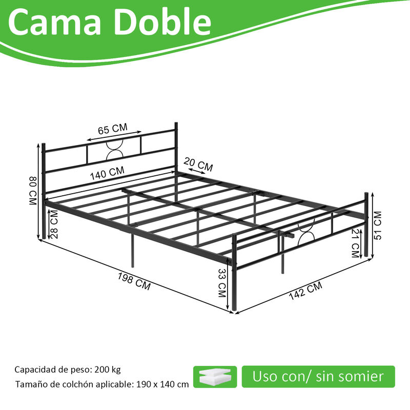 Base Cama Matrimonial Metal Color Negro image number null